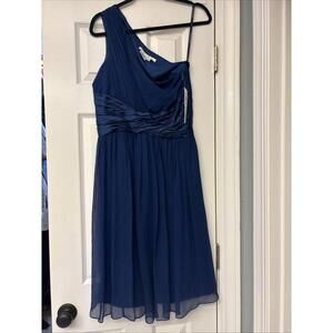 NWT Maggy London Blue Satin Chiffon Formal Dress Women's Size 10. One Shoulder.